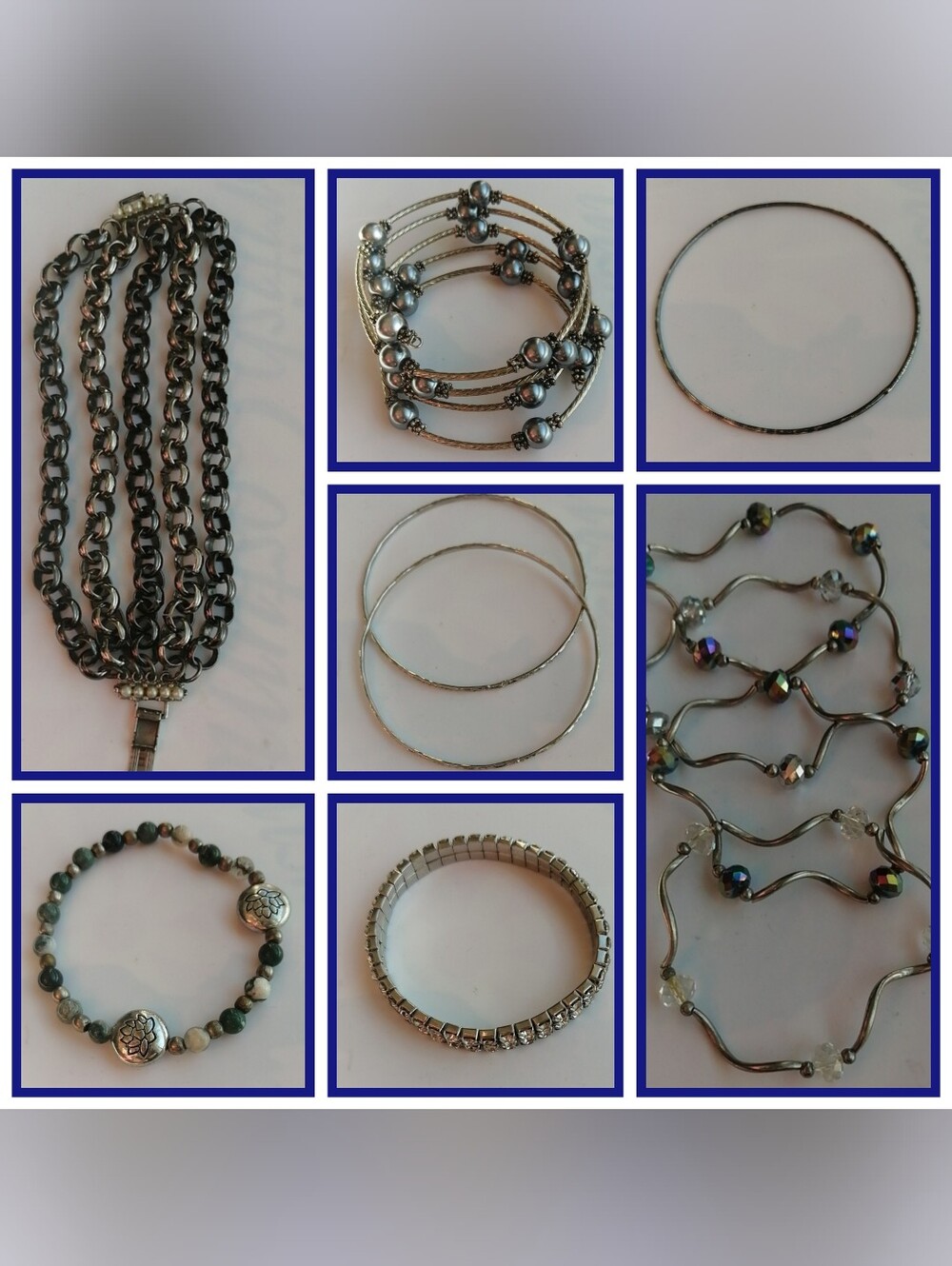 11pcs Silvertone Faux Seed Pearls Beads Chains Bracelets Lot